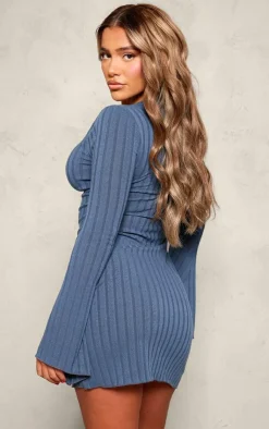 Wide Rib Flare Lettuce Hem Sleeve Bodycon Dress-PrettyLittleThing Outlet