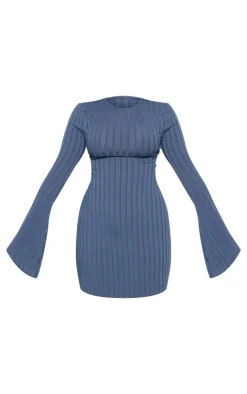 Wide Rib Flare Lettuce Hem Sleeve Bodycon Dress-PrettyLittleThing Outlet