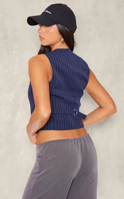 PrettyLittleThing Sleeveless Tops*Woven Striped Fitted Vest