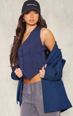 PrettyLittleThing Sleeveless Tops*Woven Striped Fitted Vest
