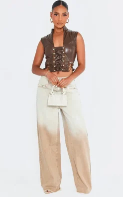 PrettyLittleThing Sleeveless Tops*Faux Leather Lace Up Sleeveless Crop Top