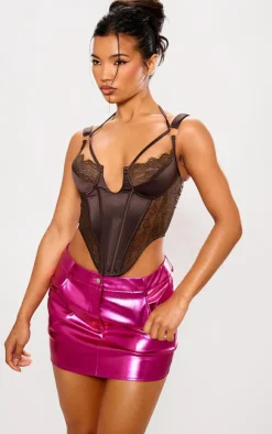 PrettyLittleThing Corsets*Lace Satin Mix Thick Strap Corset