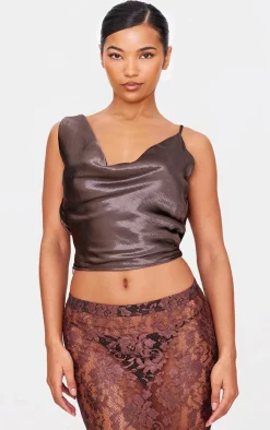 Metallic Satin Cowl Crop Top-PrettyLittleThing Discount