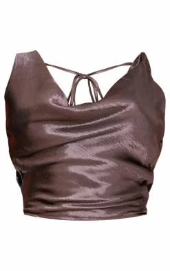Metallic Satin Cowl Crop Top-PrettyLittleThing Discount