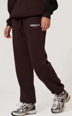 Hot PrettyLittleThing Print Embroidered Leisure Club Wide Leg Sweatpants Dark Brown