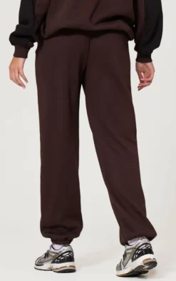Hot PrettyLittleThing Print Embroidered Leisure Club Wide Leg Sweatpants Dark Brown