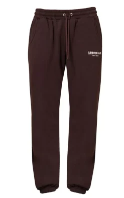 Hot PrettyLittleThing Print Embroidered Leisure Club Wide Leg Sweatpants Dark Brown