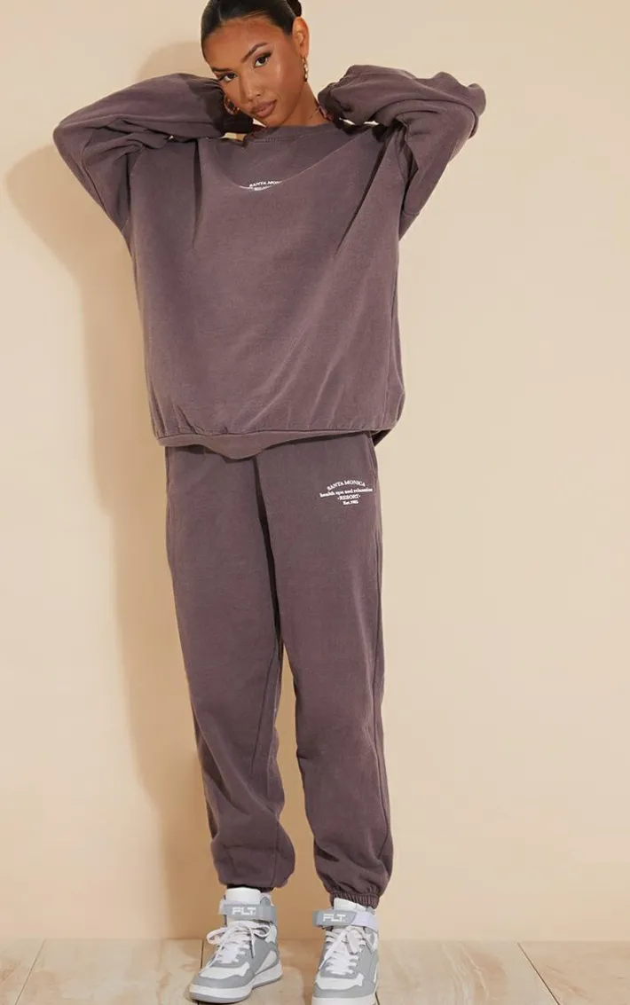 Dark Brown Santa Monica Washed Embroidered Sweatpants