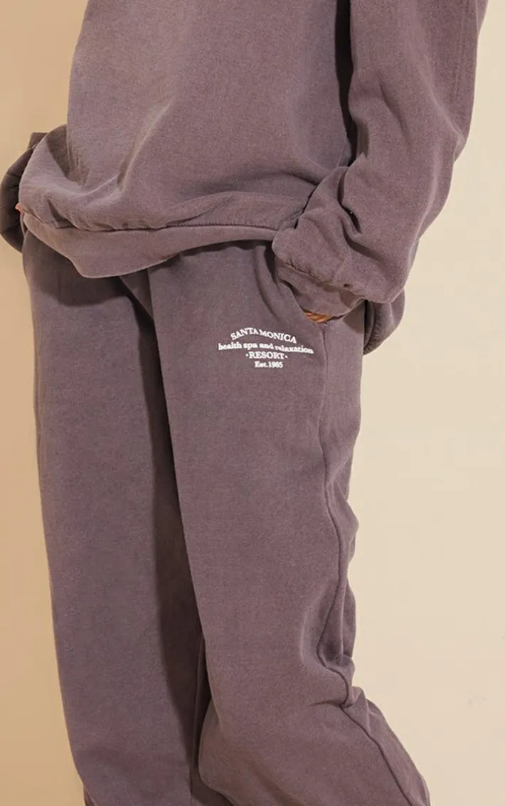 Dark Brown Santa Monica Washed Embroidered Sweatpants