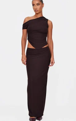 Online PrettyLittleThing Soft Touch Mid Rise Maxi Skirt Dark Brown