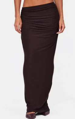 Online PrettyLittleThing Soft Touch Mid Rise Maxi Skirt Dark Brown