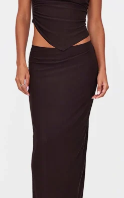 Online PrettyLittleThing Soft Touch Mid Rise Maxi Skirt Dark Brown