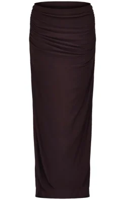 Online PrettyLittleThing Soft Touch Mid Rise Maxi Skirt Dark Brown