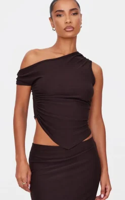 Discount PrettyLittleThing Soft Touch Sleeveless Asymmetric Top Dark Brown