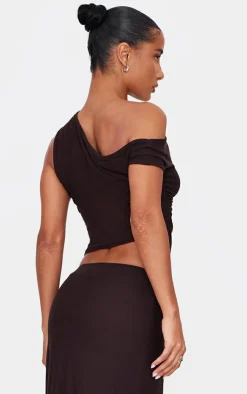 Discount PrettyLittleThing Soft Touch Sleeveless Asymmetric Top Dark Brown