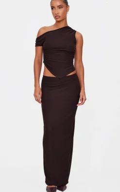 Discount PrettyLittleThing Soft Touch Sleeveless Asymmetric Top Dark Brown