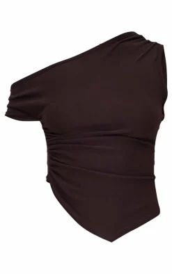Discount PrettyLittleThing Soft Touch Sleeveless Asymmetric Top Dark Brown