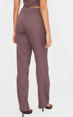 New PrettyLittleThing Woven Pleat Detail Wide Leg Pants Dark Brown