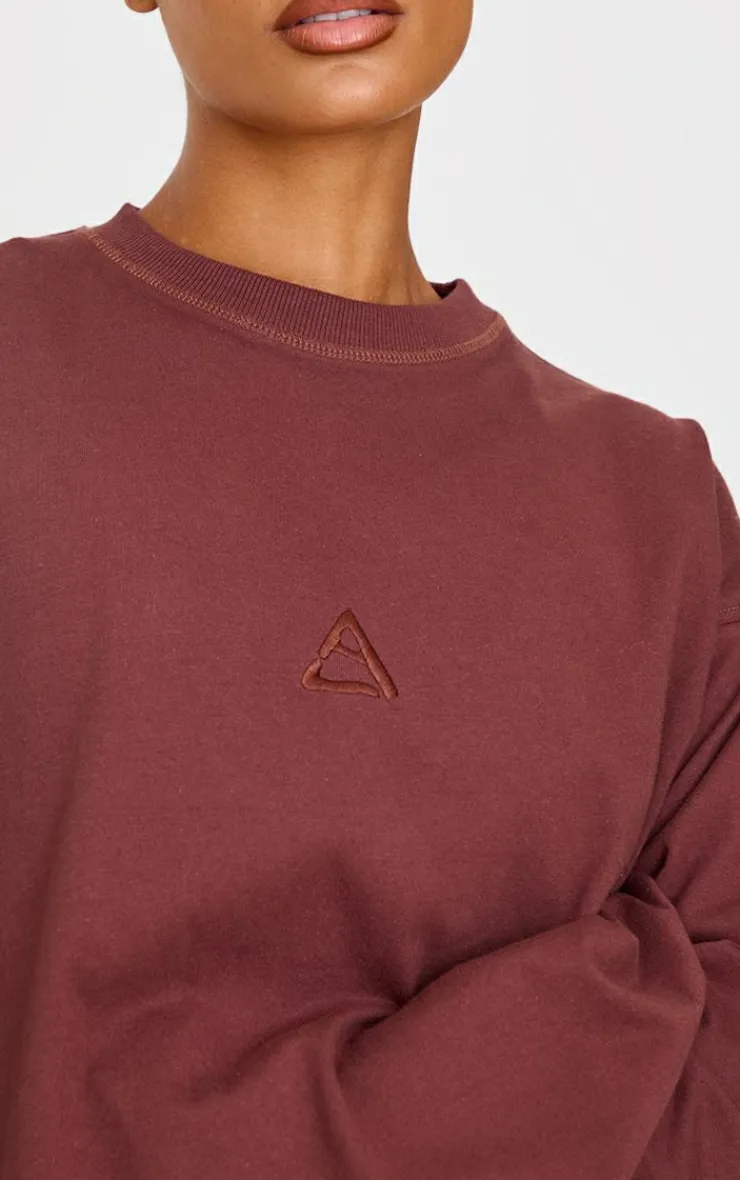 PrettyLittleThing Workout Tops*Dark Burgundy Print Oversized Long Sleeve T-Shirt