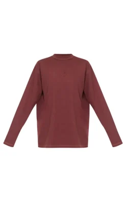 PrettyLittleThing Workout Tops*Dark Burgundy Print Oversized Long Sleeve T-Shirt