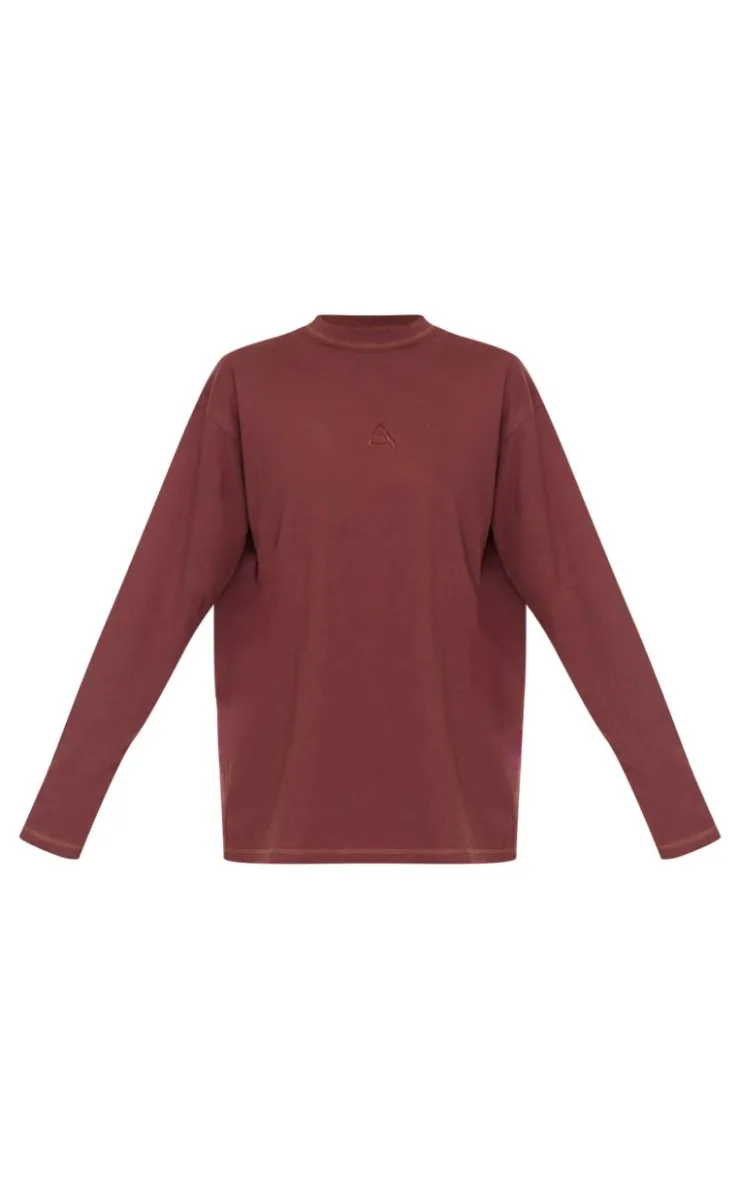 PrettyLittleThing Workout Tops*Dark Burgundy Print Oversized Long Sleeve T-Shirt