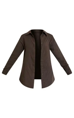 Dark Chocolate Soft Crinkle Oversized Beach Shirt Dress