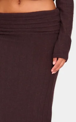 Discount PrettyLittleThing Soft Rib Fold Over Maxi Skirt Dark Chocolate