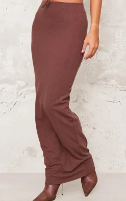 Sale PrettyLittleThing Textured Jersey Low Rise Midaxi Skirt Dark Chocolate