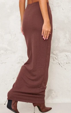 Sale PrettyLittleThing Textured Jersey Low Rise Midaxi Skirt Dark Chocolate
