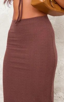 Sale PrettyLittleThing Textured Jersey Low Rise Midaxi Skirt Dark Chocolate