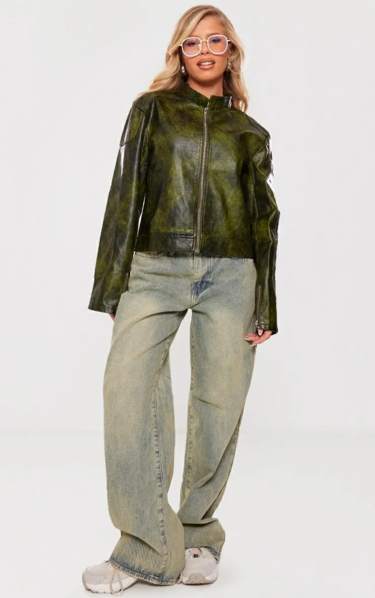 PrettyLittleThing Faux Leather Jackets*Faux Leather Washed Boxy Biker Jacket