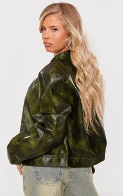 PrettyLittleThing Faux Leather Jackets*Faux Leather Washed Boxy Biker Jacket