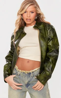 PrettyLittleThing Faux Leather Jackets*Faux Leather Washed Boxy Biker Jacket