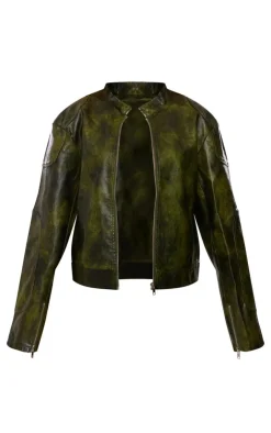 PrettyLittleThing Faux Leather Jackets*Faux Leather Washed Boxy Biker Jacket