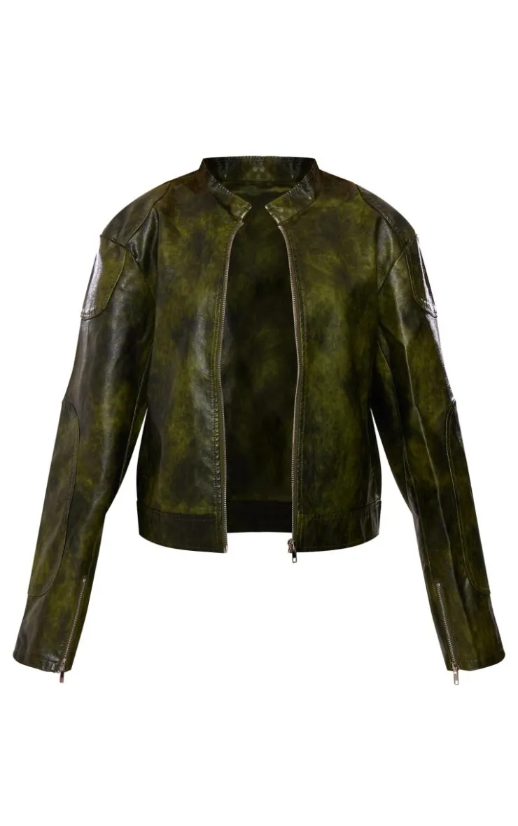 PrettyLittleThing Faux Leather Jackets*Faux Leather Washed Boxy Biker Jacket