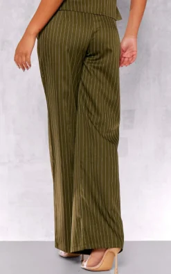 Best PrettyLittleThing Tailored Pinstripe Wide Leg Pants Dark Green