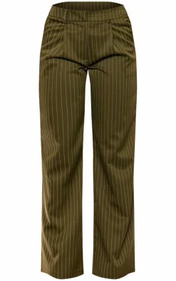 Best PrettyLittleThing Tailored Pinstripe Wide Leg Pants Dark Green