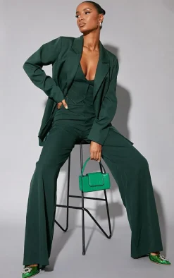 PrettyLittleThing Woven Double Belt Loop Suit Pants Dark Green