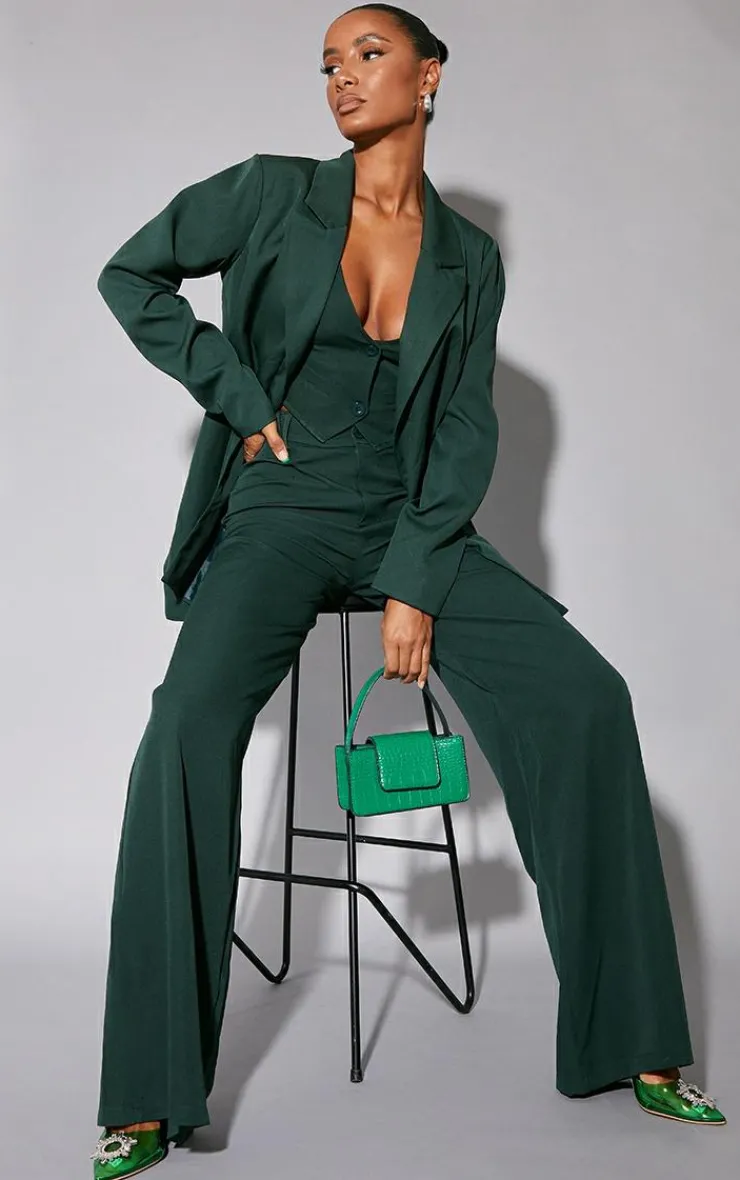 PrettyLittleThing Woven Double Belt Loop Suit Pants Dark Green
