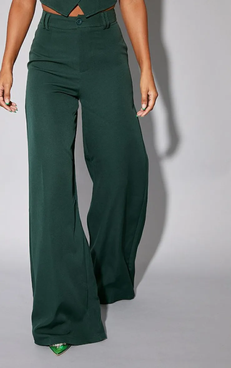 PrettyLittleThing Woven Double Belt Loop Suit Pants Dark Green