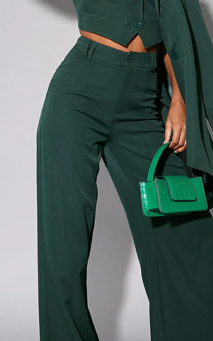 PrettyLittleThing Woven Double Belt Loop Suit Pants Dark Green