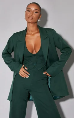 Discount PrettyLittleThing Woven Oversized Suit Jacket Dark Green