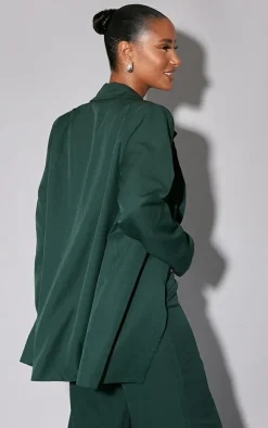 Discount PrettyLittleThing Woven Oversized Suit Jacket Dark Green