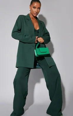 Discount PrettyLittleThing Woven Oversized Suit Jacket Dark Green