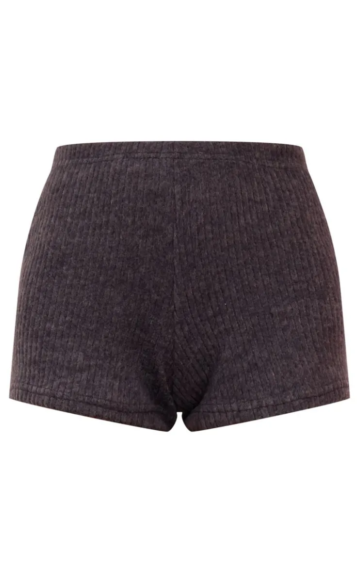 Online PrettyLittleThing Brushed Rib Hotpants Dark Grey