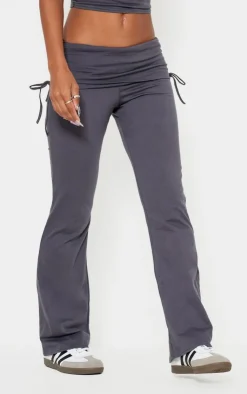 Online PrettyLittleThing Foldover Flared Leggings Dark Grey