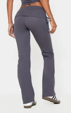 Online PrettyLittleThing Foldover Flared Leggings Dark Grey