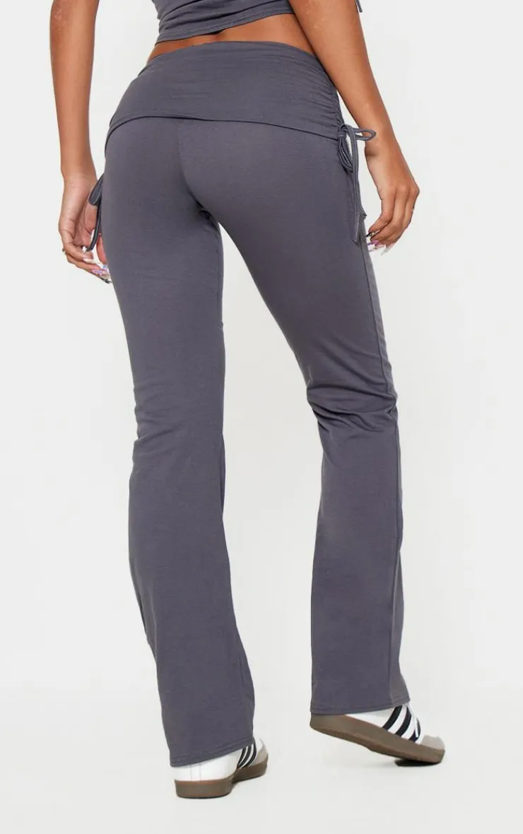 Online PrettyLittleThing Foldover Flared Leggings Dark Grey