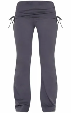 Online PrettyLittleThing Foldover Flared Leggings Dark Grey