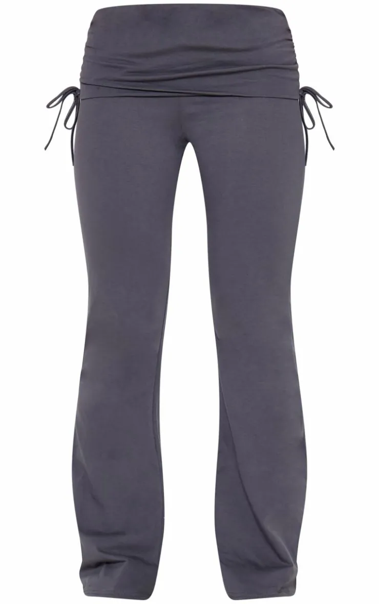 Online PrettyLittleThing Foldover Flared Leggings Dark Grey